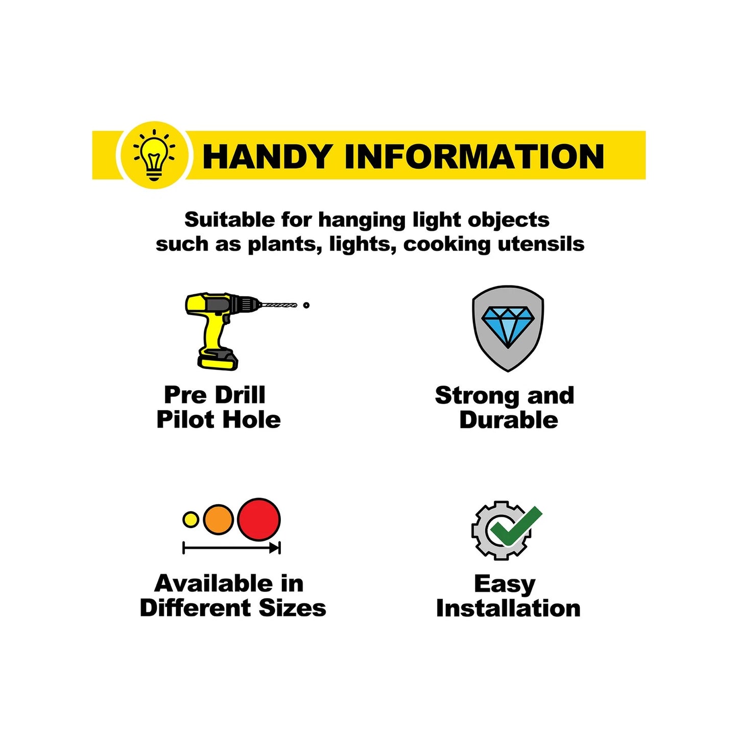 Everhang 35mm Zinc Plated Square Hook 20 Pack - Durable, Easy Install, 10kg Load