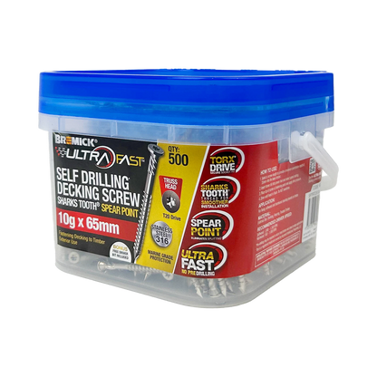 Bremick Ultrafast 10g x 65mm Stainless Steel 316 T20 Truss Head Screws - 500 Pack