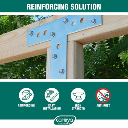 Carinya Zinc Plated T Shape Mending Plate 190x190x40x3.5mm, Reinforced Strength, Durable Steel