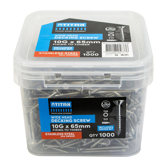 Titan 10G x 65mm Stainless Steel Decking Screws, Wide Head, Pack of 1000
