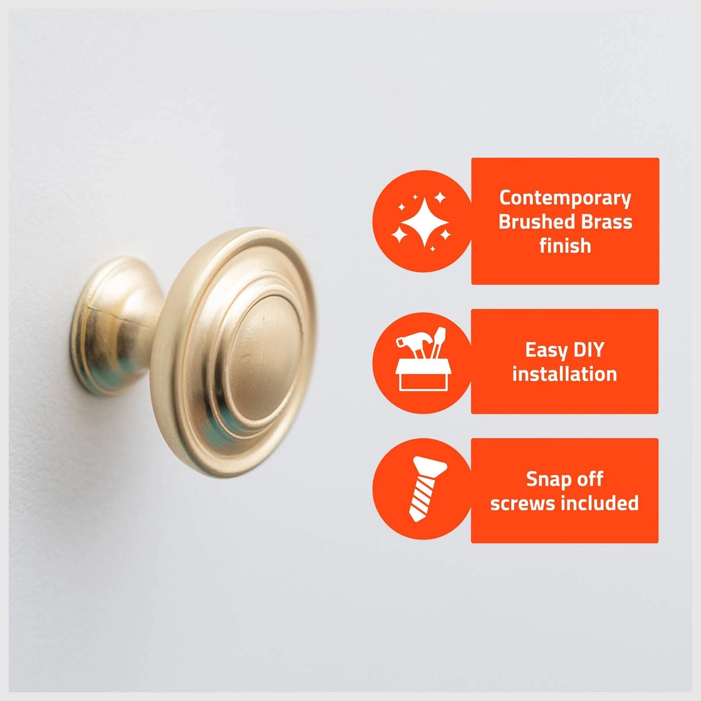 Taskmaster 34mm Brushed Brass Cabinet Knob - Antique Design, Easy DIY Installation