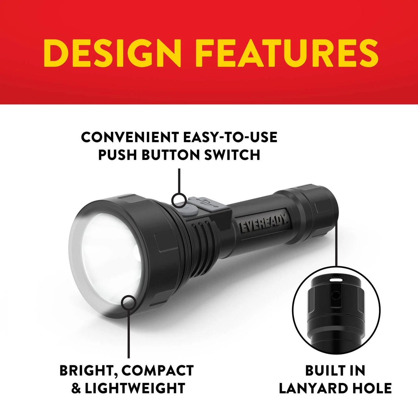 Eveready Rechargeable Torch 150 Lumen, USB Charging, Multiple Modes, High Brightness