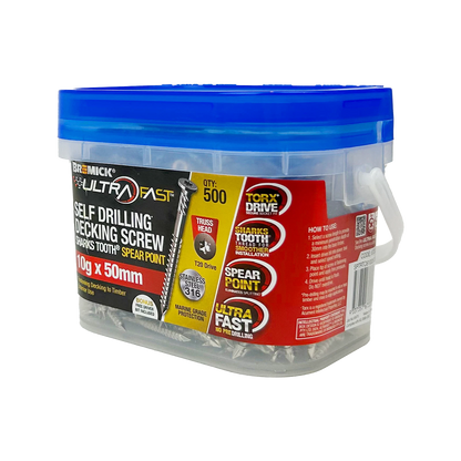 Bremick Ultrafast 10g x 50mm Stainless Steel 316 T20 Truss Head Screws - 500 Pack