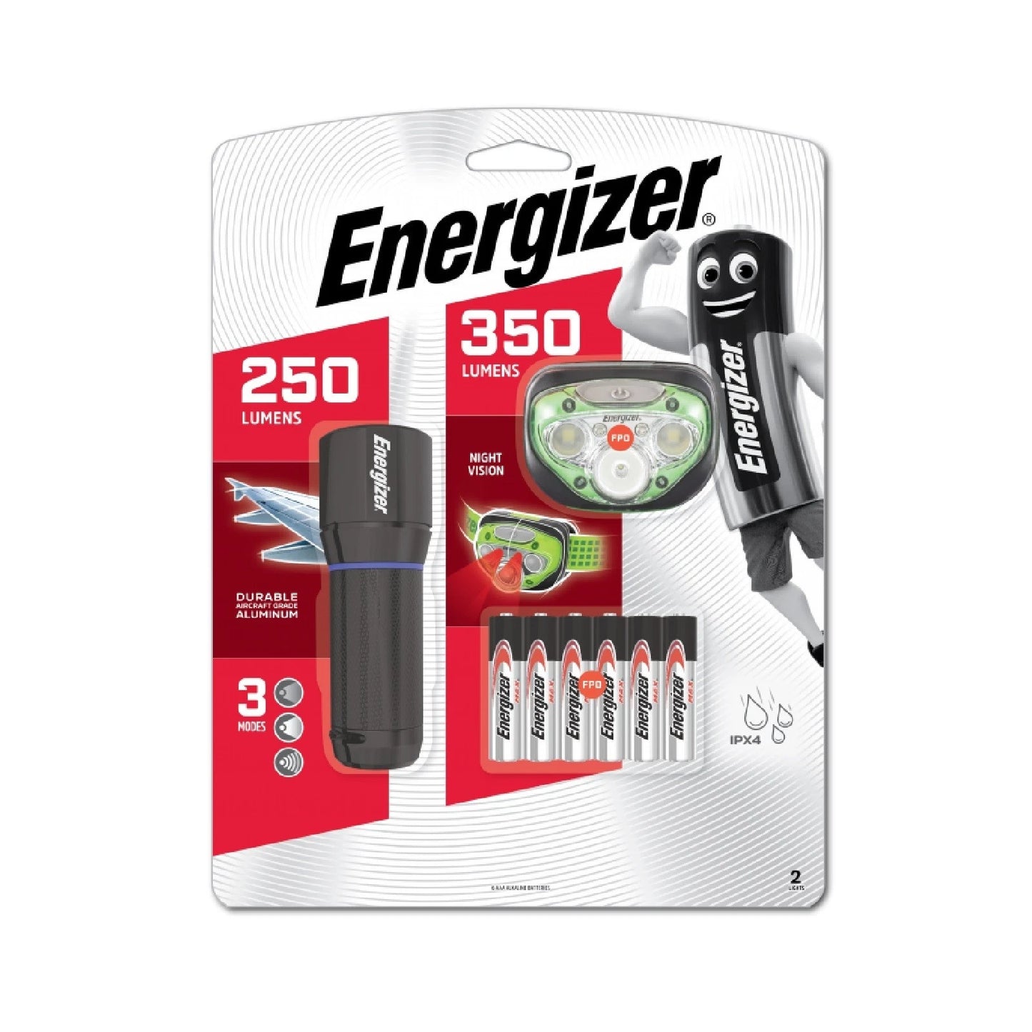 Energizer 250 Lumen Torch & 350 Lumen Headlight Combo, Water-Resistant, Multi-Mode
