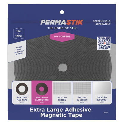 Permastik 12mm x 15m Magnetic Tape, Double-Sided Adhesive, DIY Insect Screens
