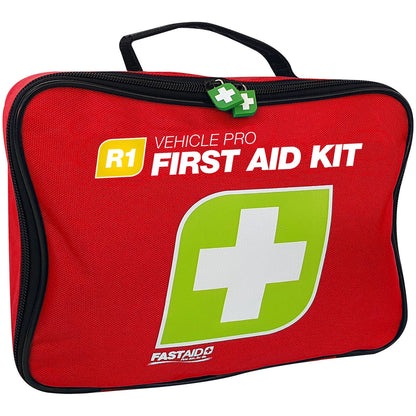 FastAid R1 Vehicle Pro First Aid Kit, WHS Compliant, Portable Red Soft Pack, 175 Pieces