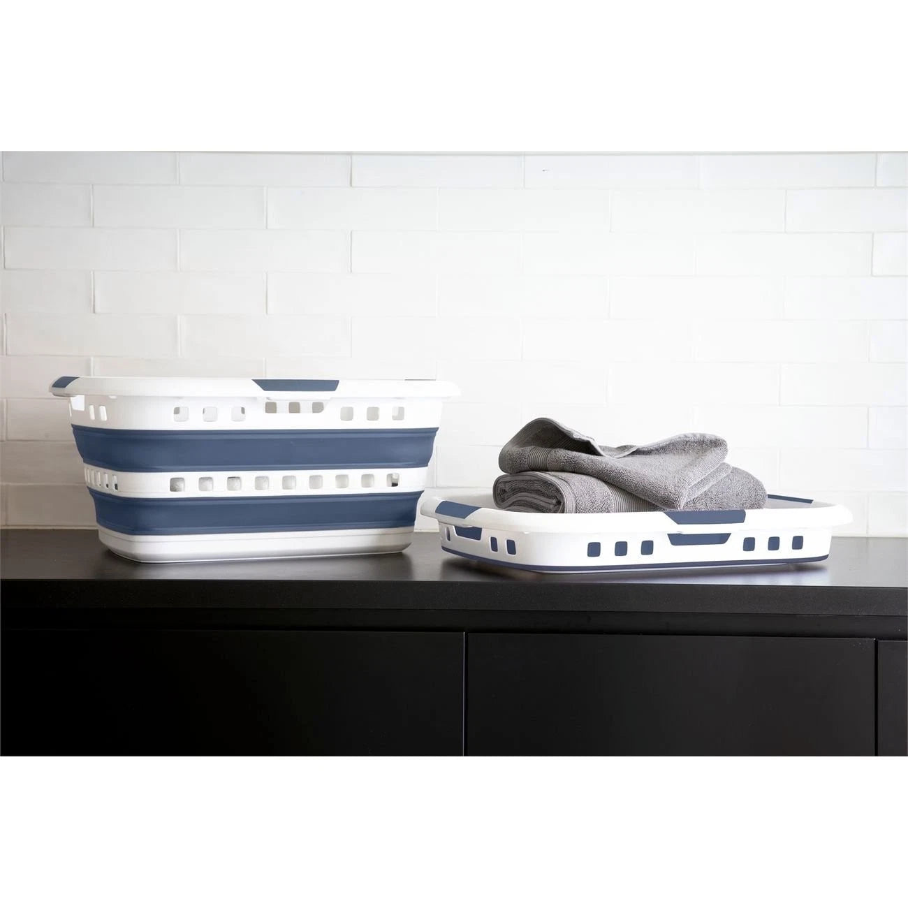 Ezy Storage 45L Collapsible Laundry Basket, Dusky Blue, BPA-Free, UV Protected