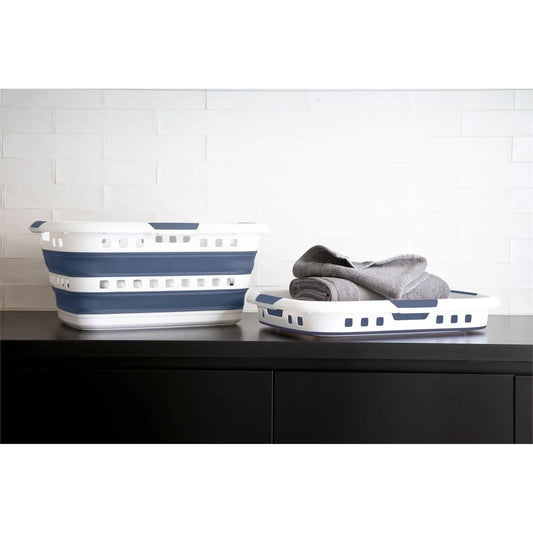 Ezy Storage 45L Collapsible Laundry Basket, Dusky Blue, BPA-Free, UV Protected