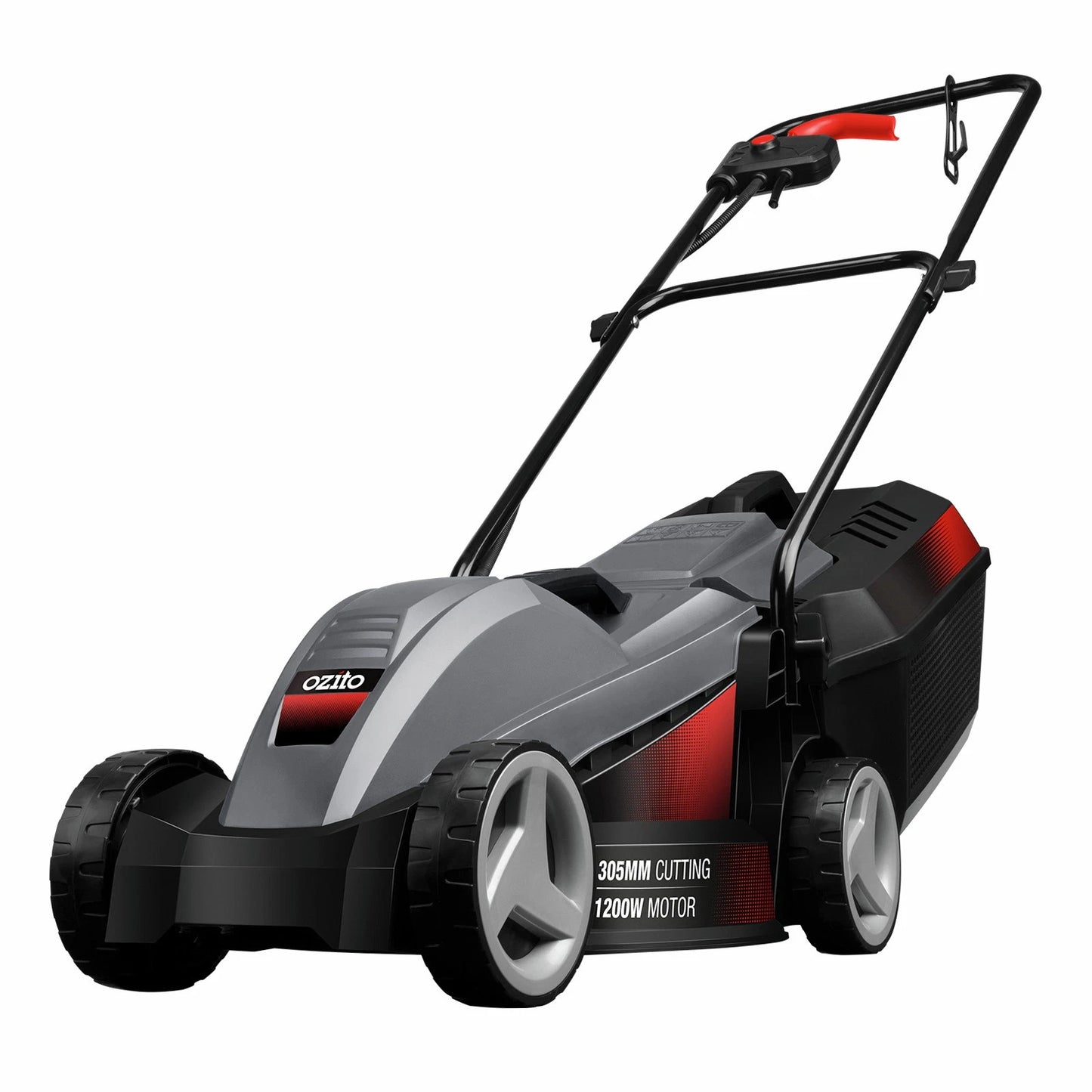 Ozito 1200W Corded Lawn Mower, 305mm Blade, Lightweight, Adjustable Height, 25L Catcher
