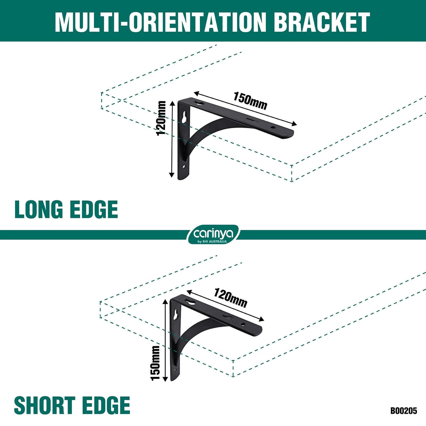 Carinya Black Arch Stayed Bracket 150x120mm, Powder-Coated Steel, Indoor/Outdoor Use