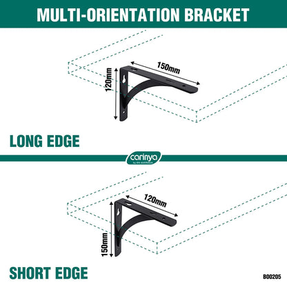 Carinya Black Arch Stayed Bracket 150x120mm, Powder-Coated Steel, Indoor/Outdoor Use
