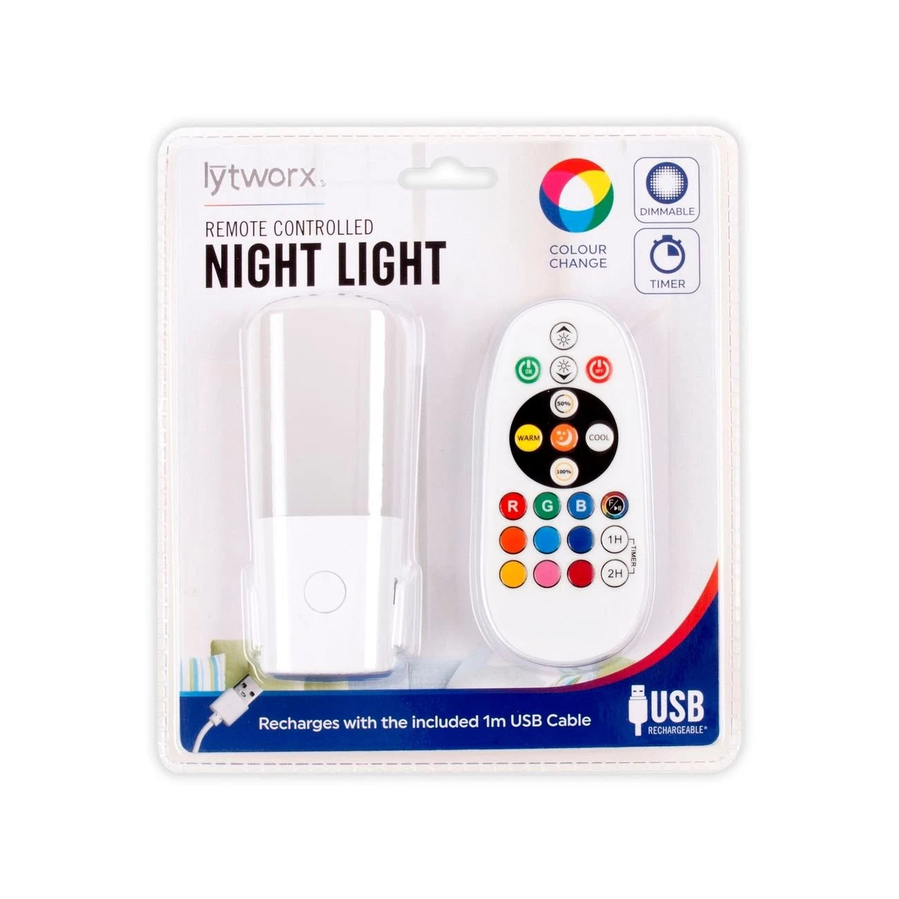 Lytworx Rechargeable Colour Selection Night Light with Remote Control, Portable & Energy-Efficient