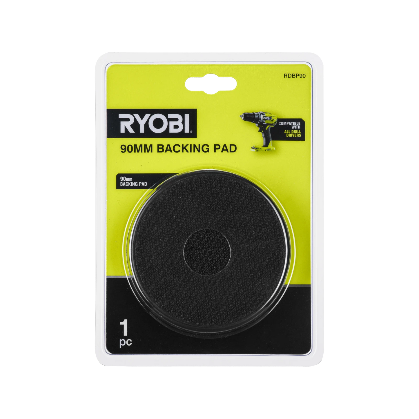 Ryobi 90mm Drill Backing Pad with Hook and Loop System for Cleaning, Polishing, Buffing