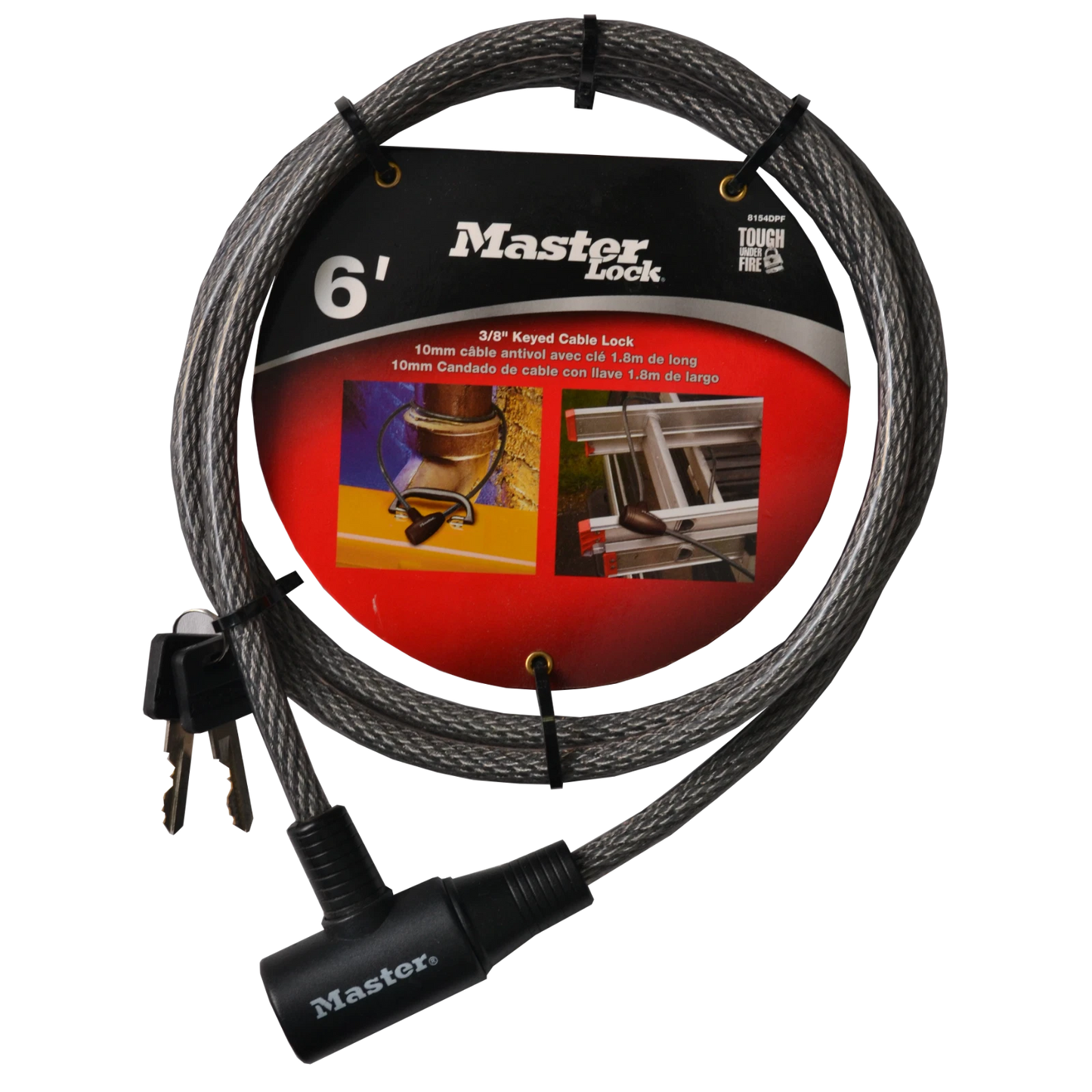 Master Lock 10mm x 1.8m Keyed Cable Lock, Braided Steel, Vinyl Coated, Secure Ladders & Gates