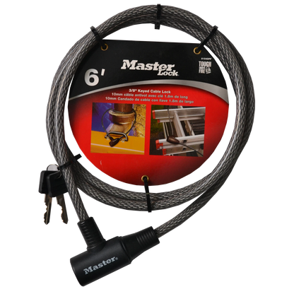 Master Lock 10mm x 1.8m Keyed Cable Lock, Braided Steel, Vinyl Coated, Secure Ladders & Gates