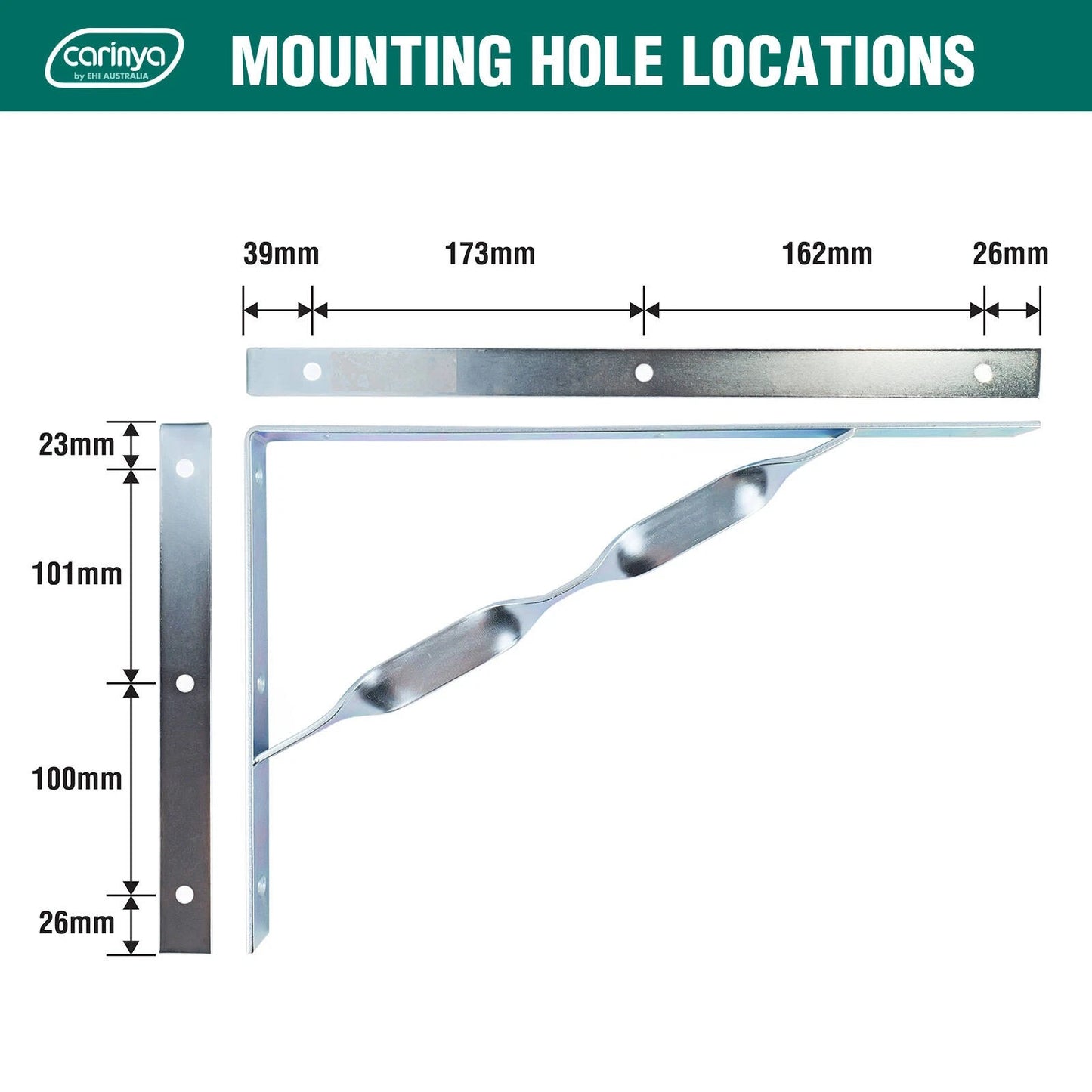Carinya Heavy Duty 400x250mm Zinc Plated Twisted Stay Bracket 300kg Load Capacity