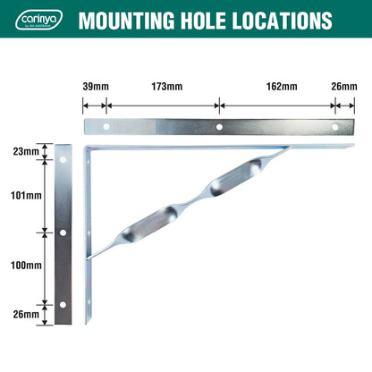 Carinya Heavy Duty 400x250mm Zinc Plated Twisted Stay Bracket 300kg Load Capacity