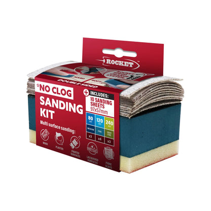 Rocket Sanding Sponge Kit 10-Pack, Versatile, Flexible, Multiple Grits, Hook & Loop Base