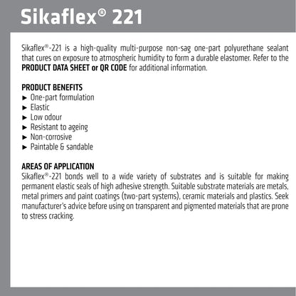 Sika Sikaflex-221 Multi-Purpose Adhesive Sealant 310ml - White/Black, Durable & Universal Bonding