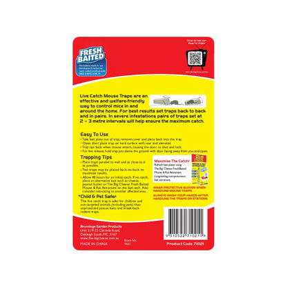 The Big Cheese Humane Live Catch Mouse Trap 2 Pack - Indoor/Outdoor, Eco-Friendly