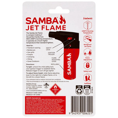 Samba Jet Flame Lighter - Wind Proof, Adjustable Flame, Safety Lock, Refillable, 1400°C