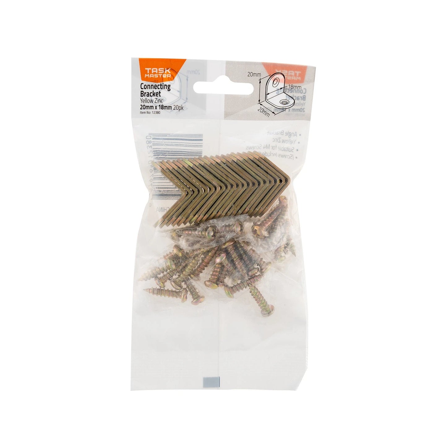 Taskmaster 20mm Gold Zinc Connecting Brackets with Screws - 20 Pack