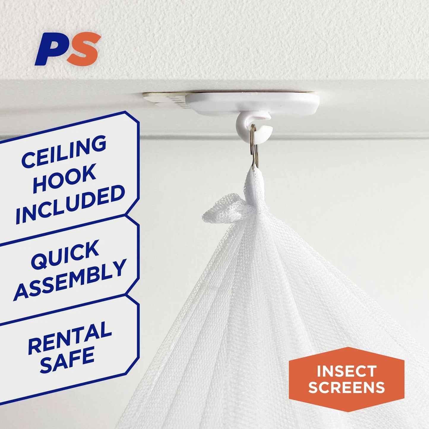 Permastik Mosquito Bed Net Kit, Fits Queen Beds, Durable Polyester, Easy Setup, Indoor/Outdoor Use