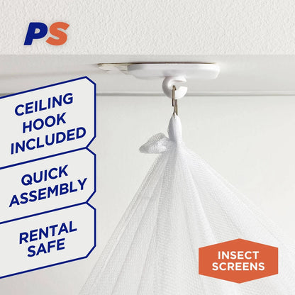 Permastik Mosquito Bed Net Kit, Fits Queen Beds, Durable Polyester, Easy Setup, Indoor/Outdoor Use