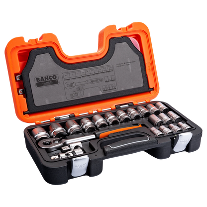 Bahco 1/2" Square Drive Socket Set with Metric Hex Profile & Ratchet, Alloy Steel, Quick Release