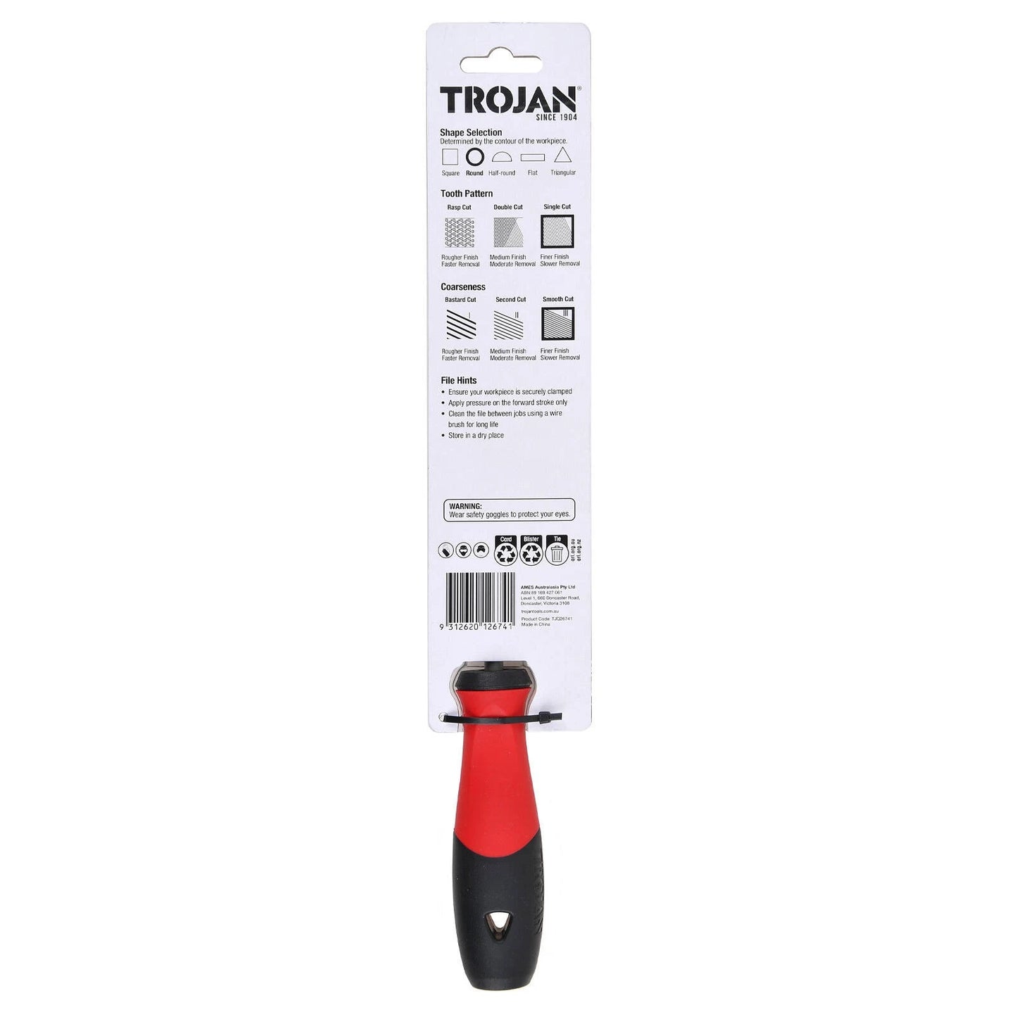 Trojan 200mm Single Cut Round File - Ergonomic Design for Precise Shaping & Smoothing