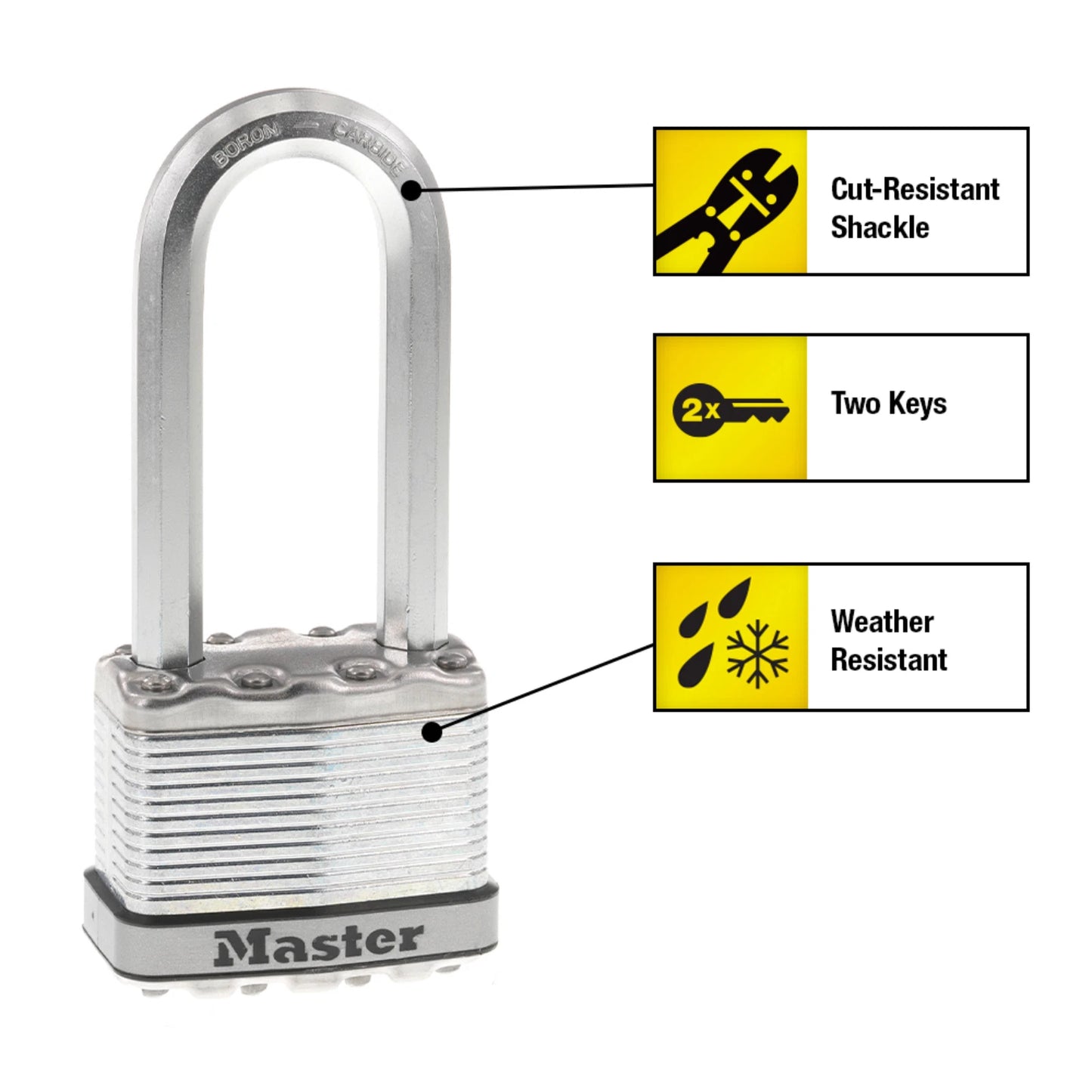 Master Lock Magnum 51mm Padlock with 64mm Long Boron-Carbide Shackle, Weather Resistant