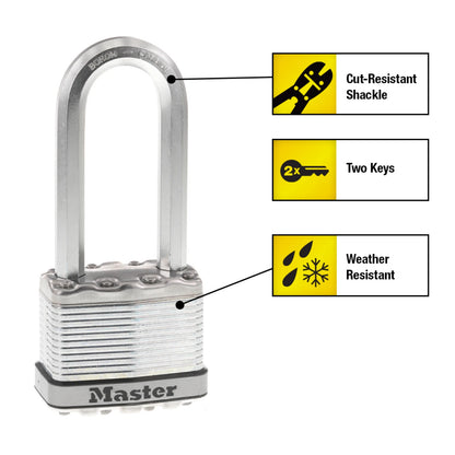 Master Lock Magnum 51mm Padlock with 64mm Long Boron-Carbide Shackle, Weather Resistant