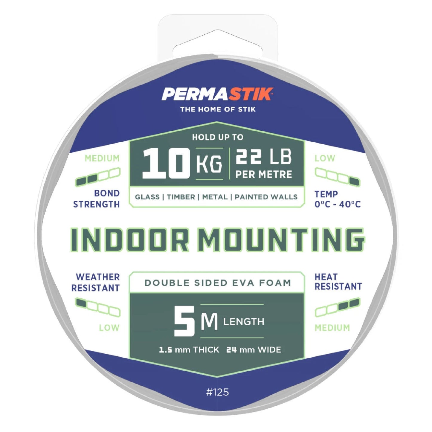 Permastik Indoor Mounting Tape 24mm x 5m - Strong Adhesion, No Tools Required, Versatile Use