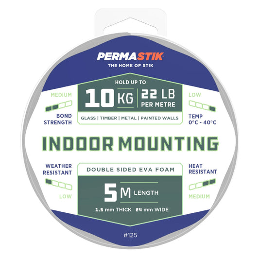 Permastik Indoor Mounting Tape 24mm x 5m - Strong Adhesion, No Tools Required, Versatile Use
