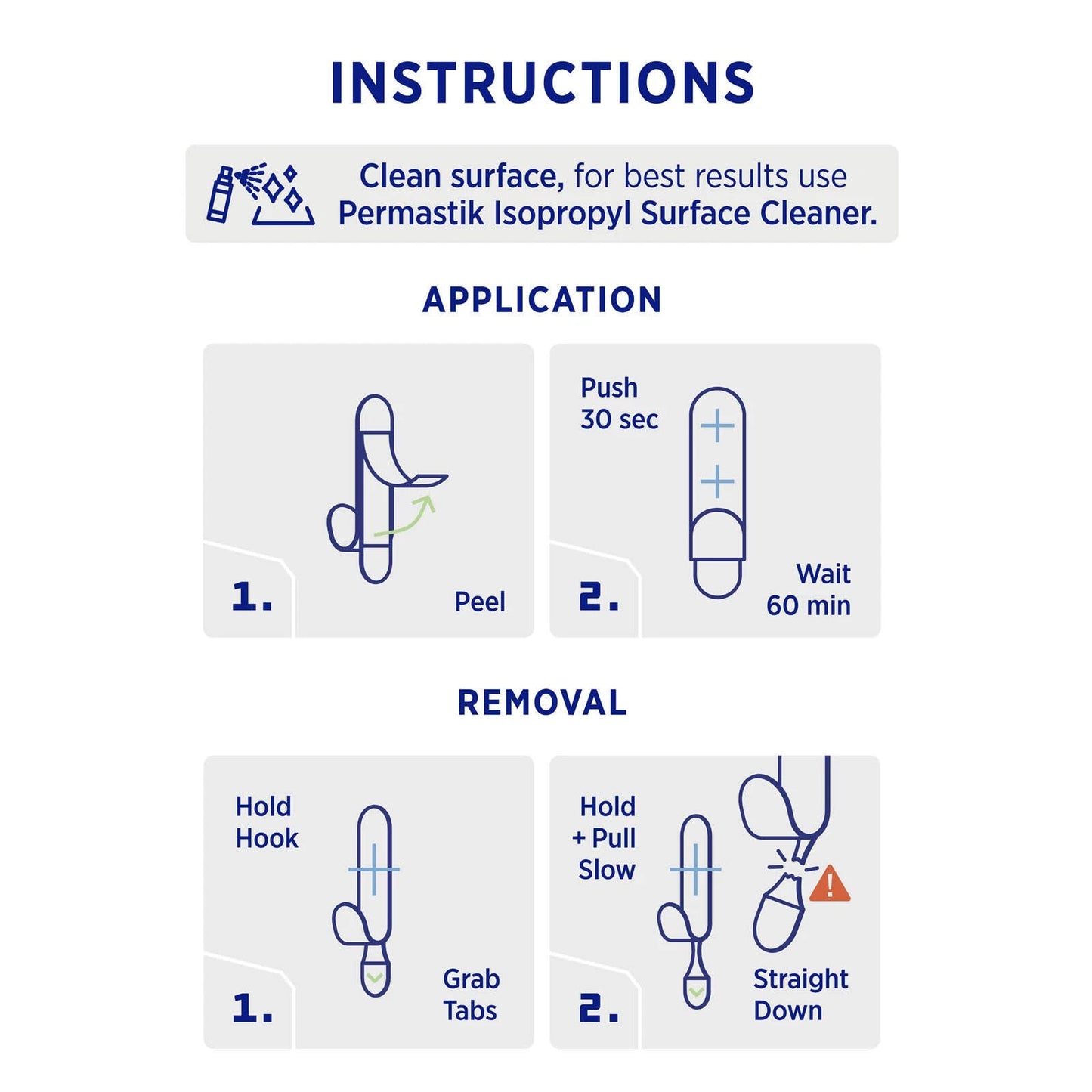 Permastik Small Steel Metal Hooks 6 Pack - No Damage, 300g Load, Stainless Steel