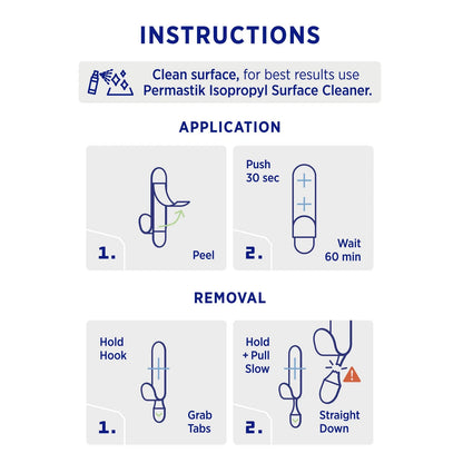 Permastik Small Steel Metal Hooks 6 Pack - No Damage, 300g Load, Stainless Steel