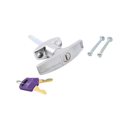 Liftaway Front Fix T-Handle Satin Silver Lockable Garage Door Handle with Keys