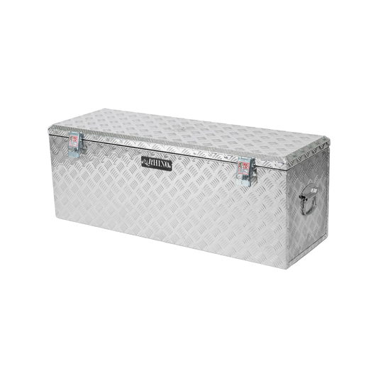 Rhino Aluminium Checkerplate Toolbox 1110x370x410mm, Durable, Weather-Resistant, Secure Locking