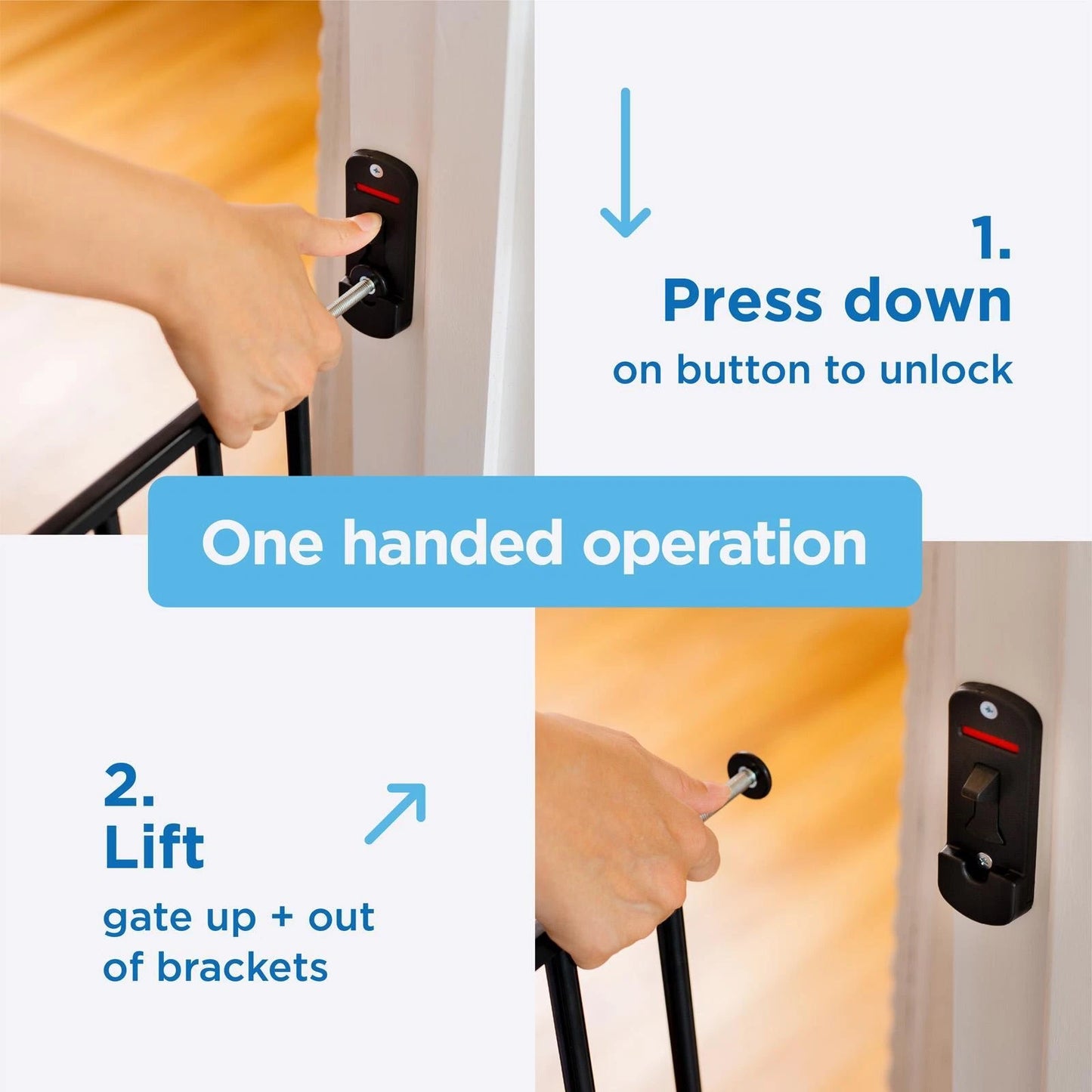 Perma Child Safety Extra Tall & Wide Swing Gate, Black, Adjustable 82-142cm, Steel, Secure Lock