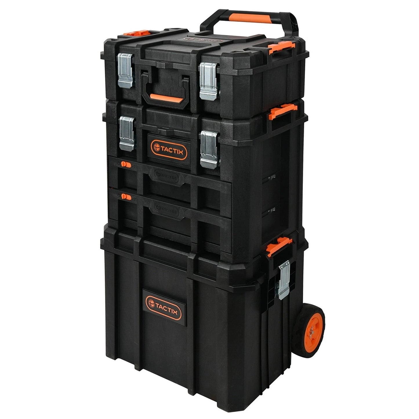 Tactix Modular Portable Technician Case with Durable Steel Latches, Weatherproof Seal, Expandable Storage