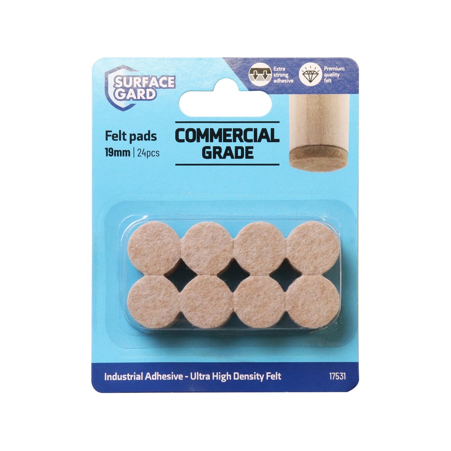Surface Gard 19mm Beige Adhesive Felt Pads - 24 Pack, Noise Reduction, Surface Protection