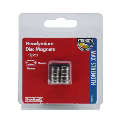 Everhang 8mm Neodymium Rare Earth Disc Magnets - 10 Pack, Strong & Lightweight