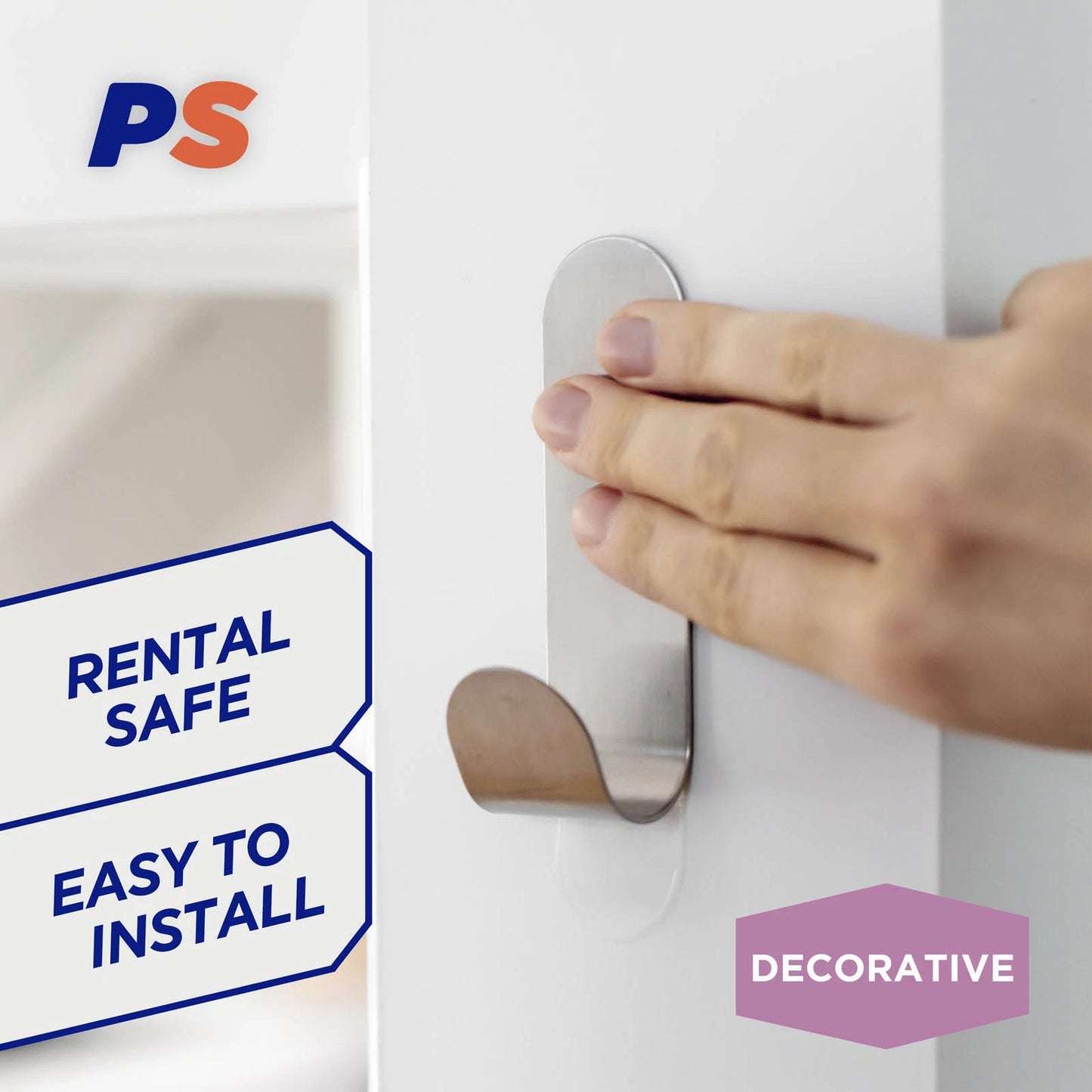 Permastik Large Steel Metal Hook, Stainless Steel, 2kg Support, Self-Adhesive, Easy Install