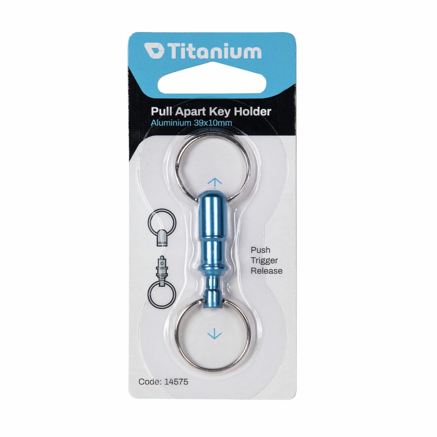 Titanium Aluminium Trigger Release Key Holder with Push Trigger & Steel Rings