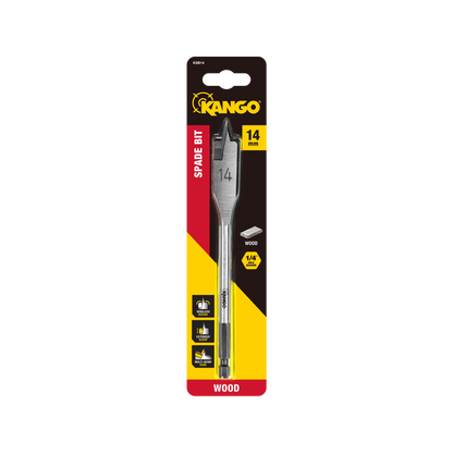 Kango 14mm Spade Bit, Wingless Design, ¼” Hex Shank, Extended Scoop for Woodworking