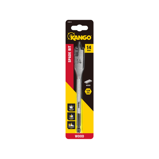 Kango 14mm Spade Bit, Wingless Design, ¼” Hex Shank, Extended Scoop for Woodworking