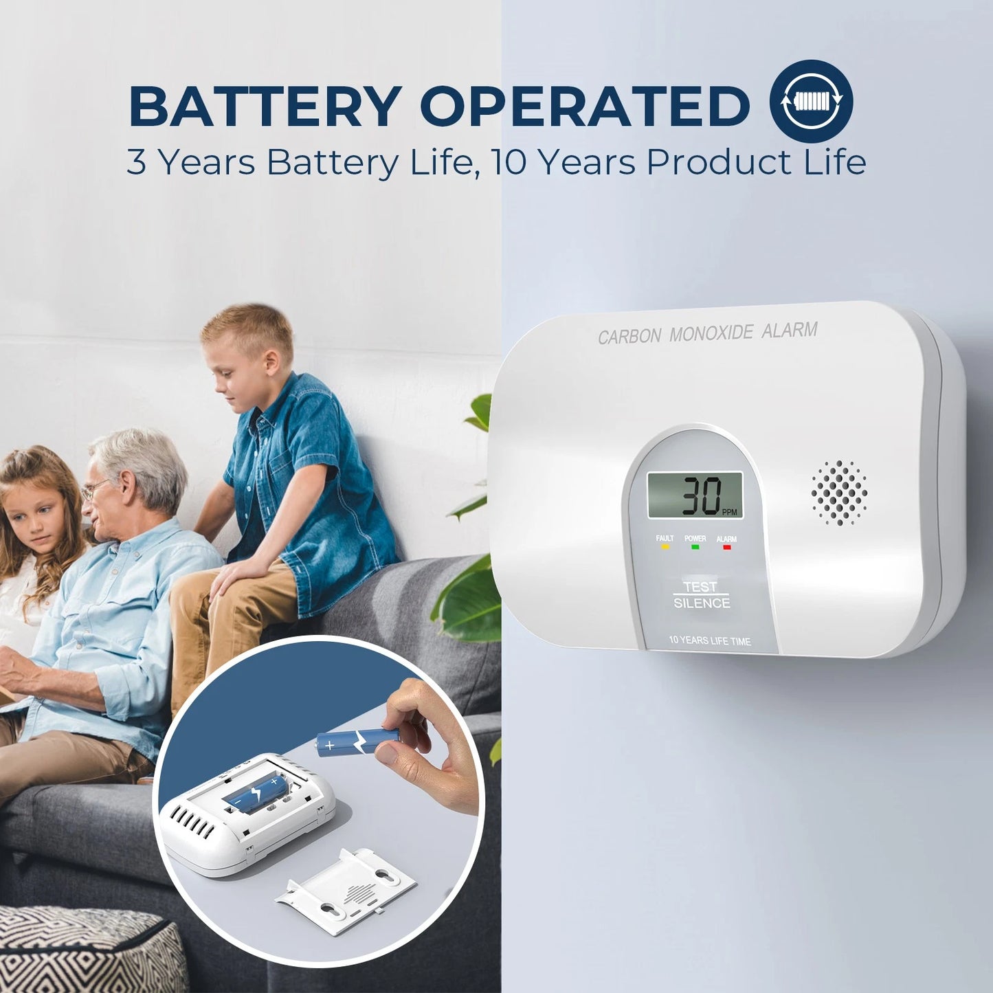 FirePro Carbon Monoxide Alarm with LCD Display, 85dB Alarm, AA Batteries Included