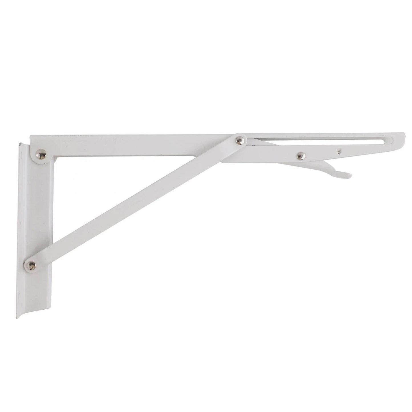 Carinya White Folding Spring Loaded Bracket 300x145mm, 50kg Load, Indoor/Outdoor Use