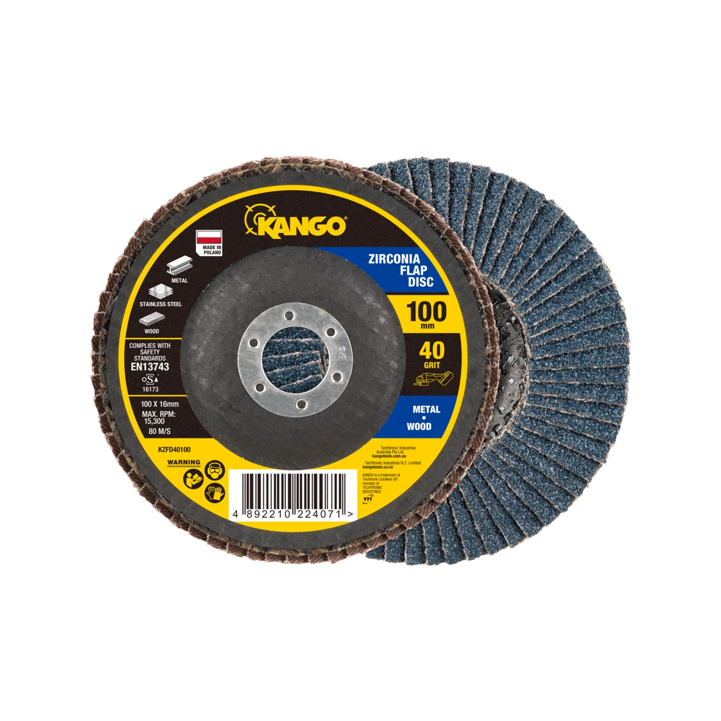 Kango 100mm Zirconia Flap Disc 40G, Self-Sharpening, High Removal Efficiency