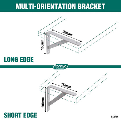 Carinya White Heavy Duty Bracket 200x150mm, 225kg Load, Powder Coated Steel